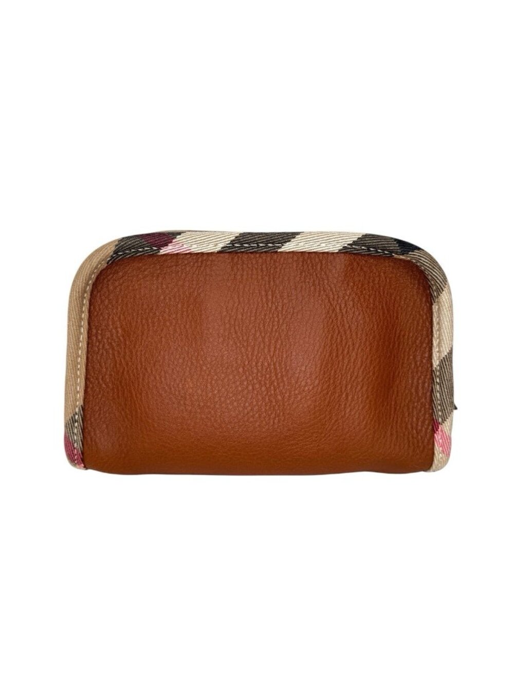 Authentic Burberry House Check & Tan Leather Cosmetic Pouch - Picture 2 of 14